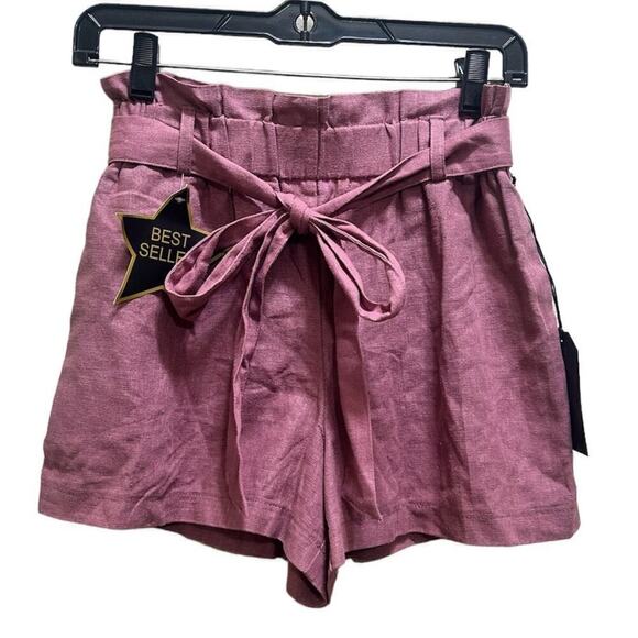 Mosaic & Co. Womens Shorts S Linen Rayon High Rise Pink Waist Tie Pockets NWT - Picture 1 of 5